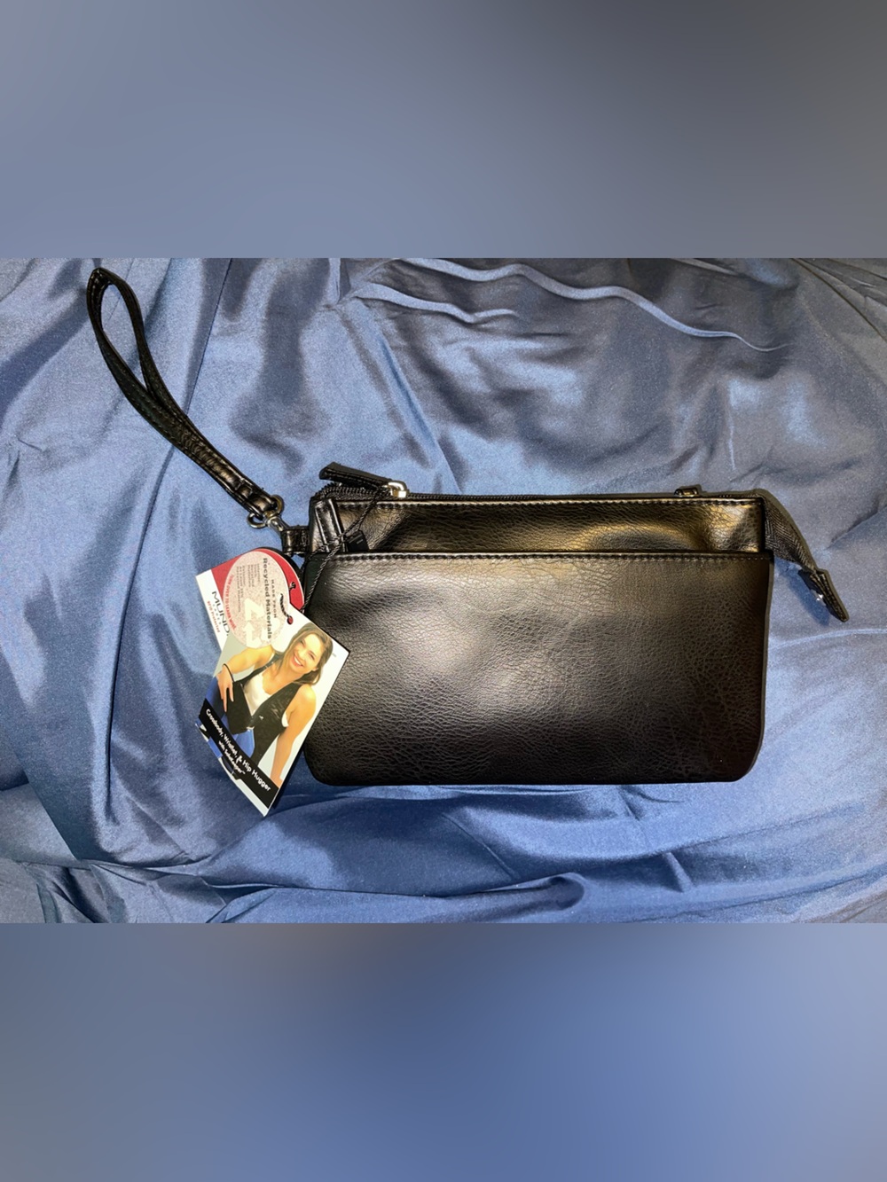 mundi Black Leather Crossbody Wristlet Bag